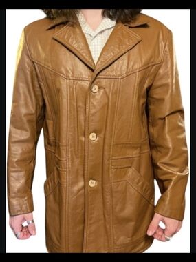 VTG 70s Western The Leather Shop #77-7873 Caramel Leather Jacket Men's Size 48*